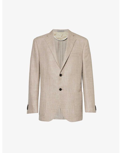 Corneliani Natural Notched-lapel Welt-pocket Wool, Silk And Linen-blend Jacket for men