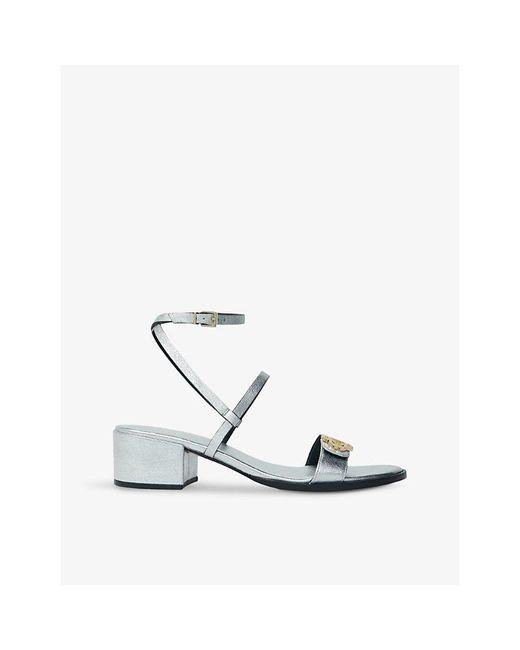 Maje White Logo-embellished Leather Heeled Sandals