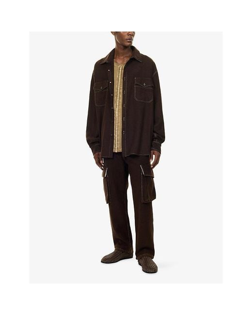 Uma Wang Brown Tavis Flap-Pockets Wool-Blend Shirt for men