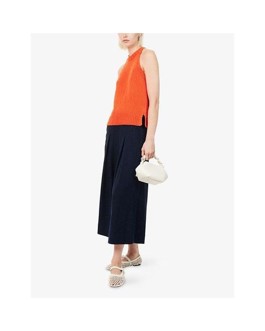 ME+EM Blue Textured Pleate Wide-Leg Woven Trousers