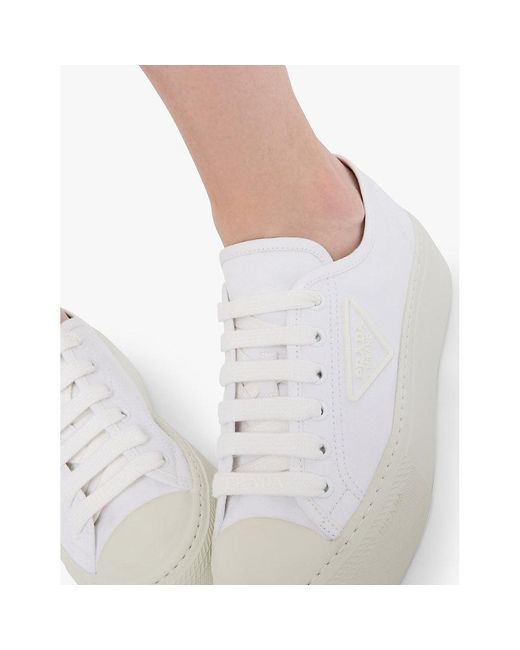 Prada White Logo-Appliqué Woven Platform Trainers