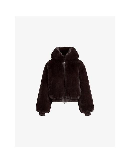 Skims Black Hooded Zip-Up Faux-Fur Jacket