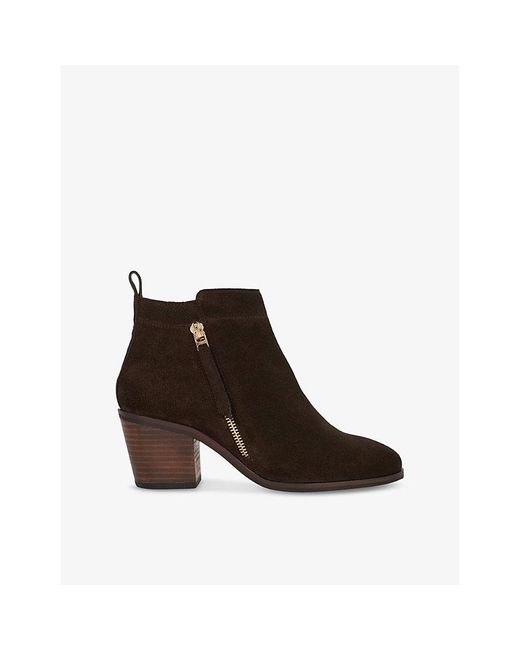 Dune Brown Paicing Pointed-Toe Suede Heeled Ankle Boots