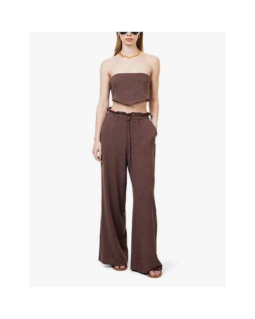 4th & Reckless Brown Tulum Straight-leg Mid-rise Drawstring-waist Woven Trousers