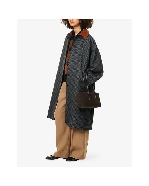 RÓHE Frames Black Check-Print Suede-Collar Wool Coat