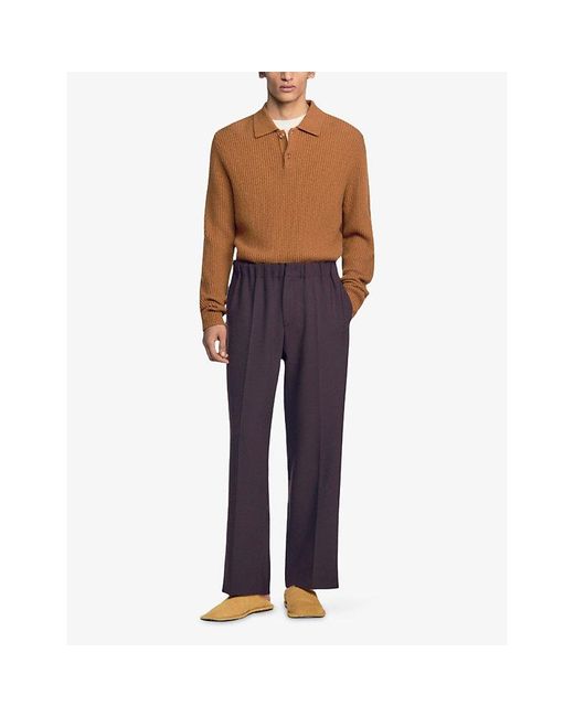 Sandro Black Elasticated-Waist Wide-Leg Stretch-Woven Trousers for men