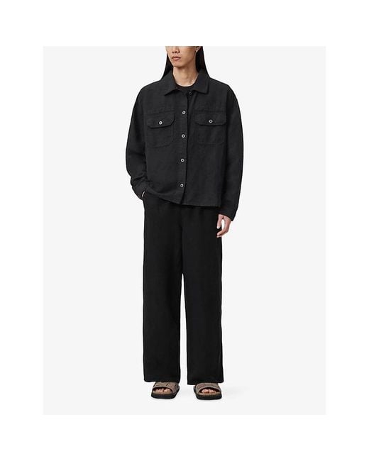 AllSaints Black Korten Patch-Pocket Denim Shacket for men