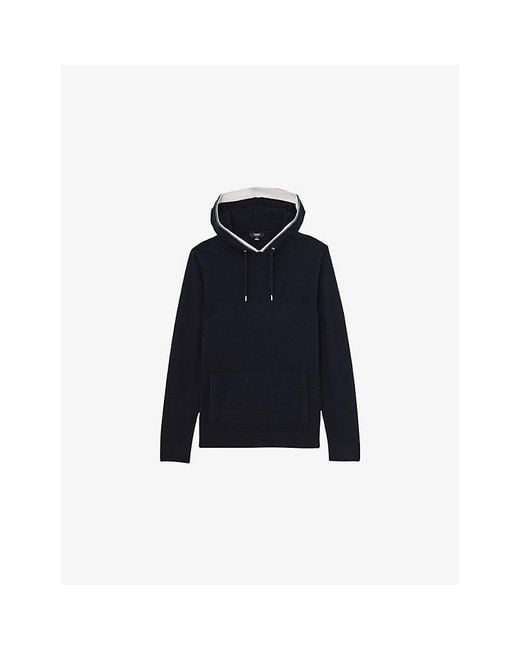 Reiss Blue Falmer Pouch-Pocket Merino-Wool Hoody for men