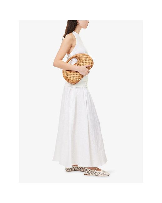 Dissh White Hallie Flared Linen Midi Skirt