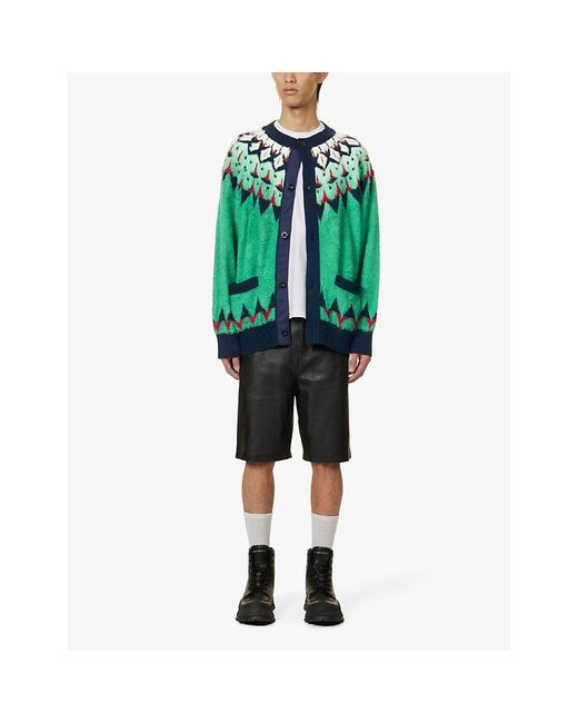 Sacai Green Jacquard-knit Relaxed-fit Cotton-blend Cardigan for men