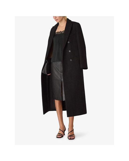 Whistles Black Lace-Trim Crepe Cami Top