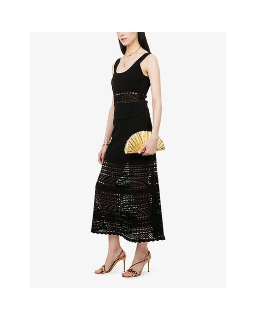 Jonathan Simkhai Black Westly Open-Stitch Midi Skirt