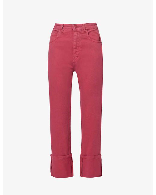 Max Mara Red Decano Folded-cuff Straight-leg High-rise Stretch-denim Jeans