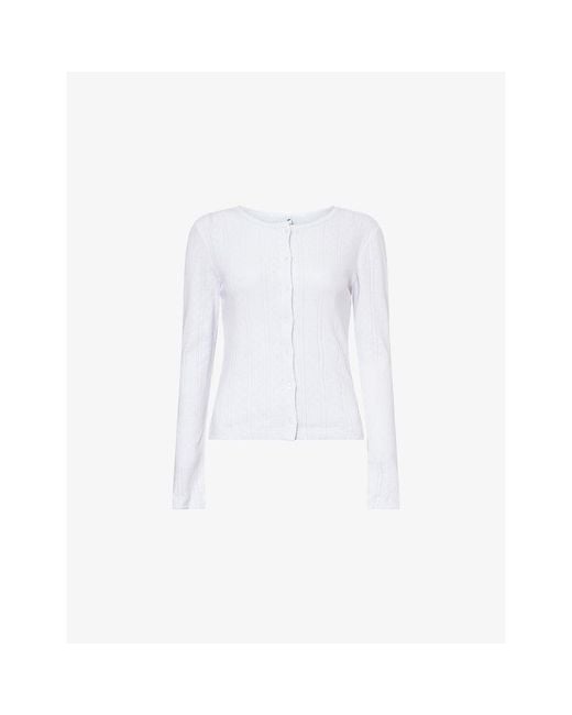 Cou Cou Intimates White Round-Neck Pointelle-Knit Cotton Cardigan