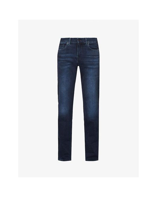 7 For All Mankind Blue Standard Luxe Performance Regular-Fit Straight-Leg Stretch-Denim Jeans for men