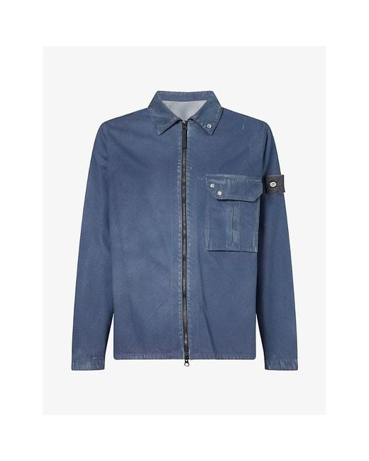 Stone Island Blue Denim Hand Sprayed Reflective Cotton Jacket for men