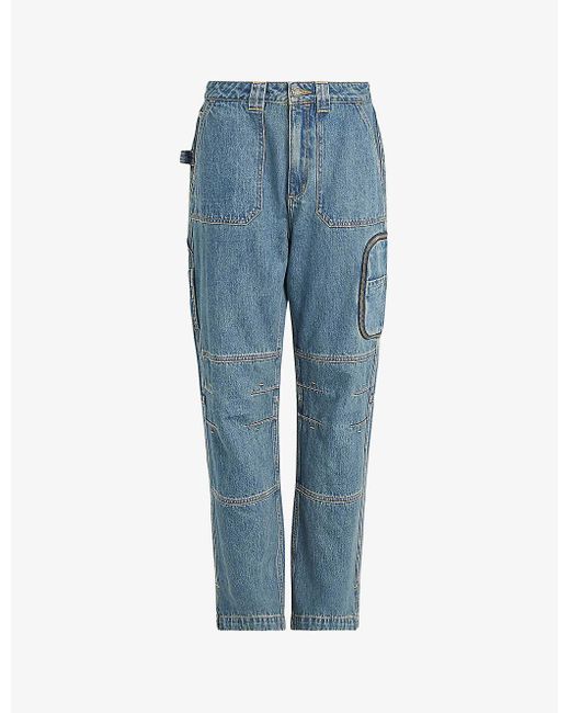 AllSaints Blue Florence Patch-pocket Recycled-cotton Denim Cargo Trousers