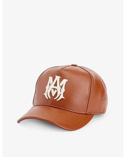 Amiri Brown Branded Five-panel Leather Cap for men