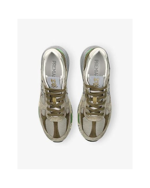 Premiata Green Mase Suede And Mesh Trainers for men