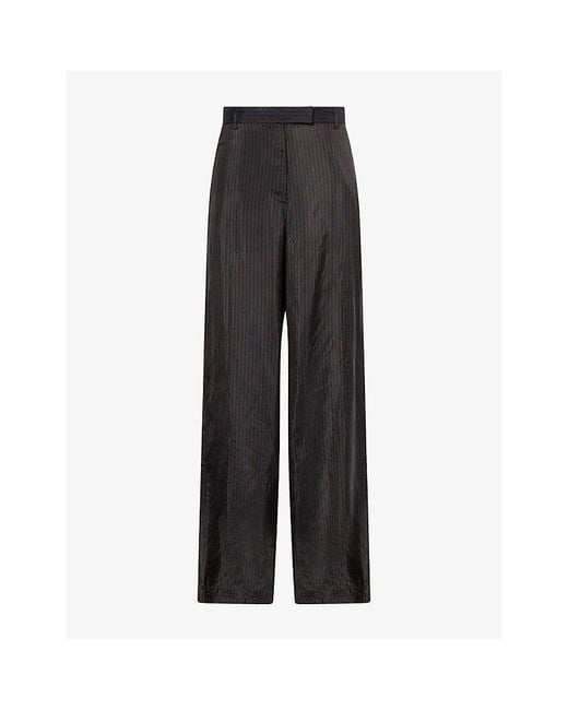 Dries Van Noten Gray Wide-Leg Stripe-Print Cupro Trousers