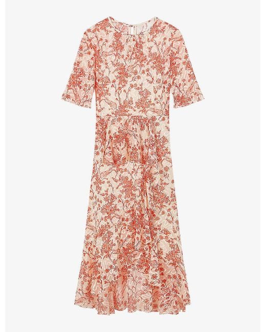 L.K.Bennett Pink Thea Floral-print Silk-blend Midi Dress