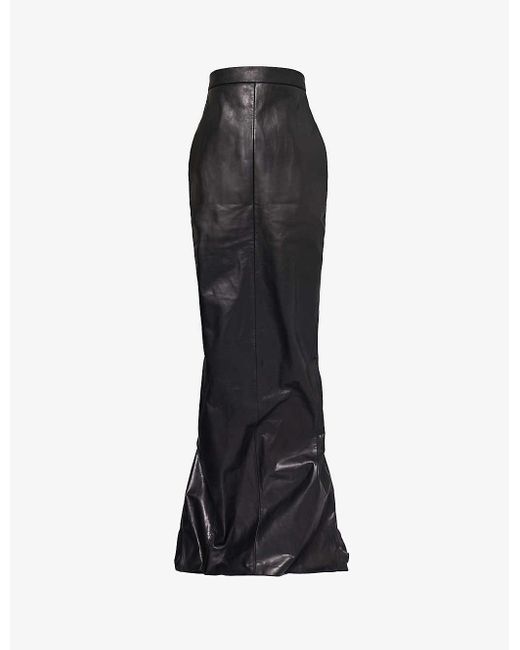 Rick Owens Black Pillar High-rise Slim-fit Leather Maxi Skirt
