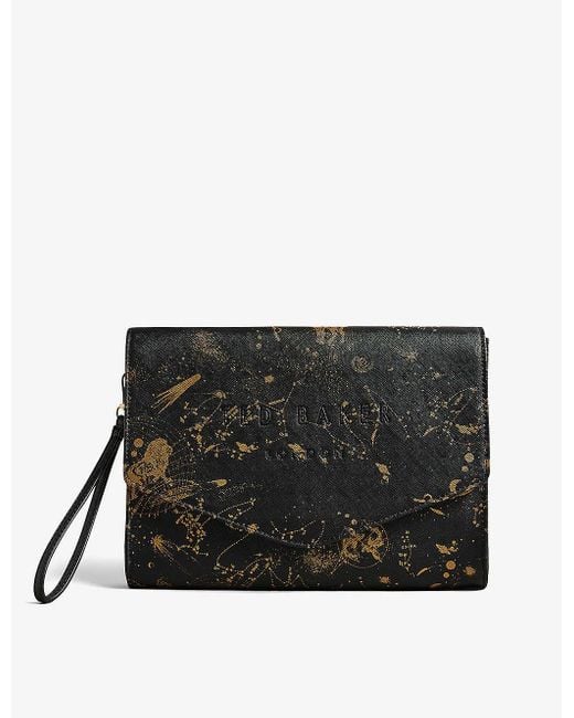 Ted Baker Black Staric Constellation-print Woven Clutch Bag