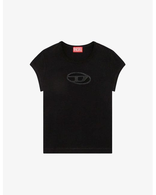 DIESEL Black Tangie Oval D-embroidered Stretch Cotton-jersey T-shirt