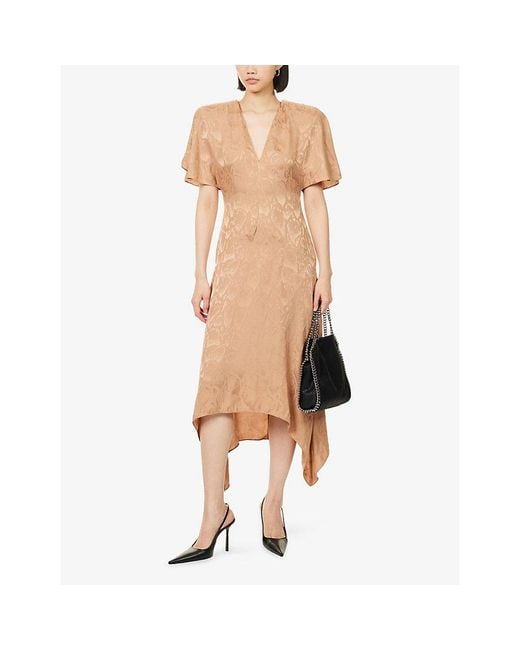 Stella McCartney Natural Leopard-Pattern V-Neck Silk-Blend Midi Dress
