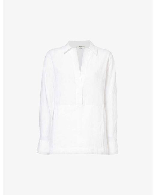 Vince White Crosshatch-stitch Relaxed-fit Linen Shirt