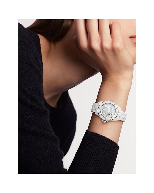 Chanel H5704 J12 Steel Ceramic Mother Of Pearl And 0.06Ct Diamond Quartz Watch in White Lyst UK