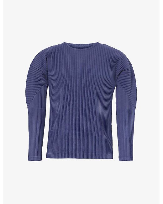 Homme Plissé Issey Miyake Blue Pleated Crewneck Knitted T-shirt for men