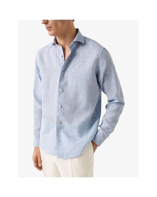 Eton of Sweden Blue Casual-Fit Long-Sleeve Linen Shirt for men