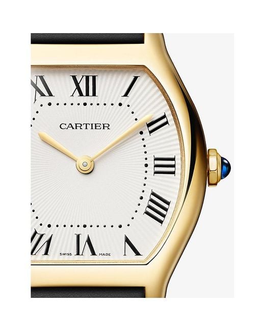 Cartier White Tortue Small Model 18Ct- And Leather Strap Quartz Watch