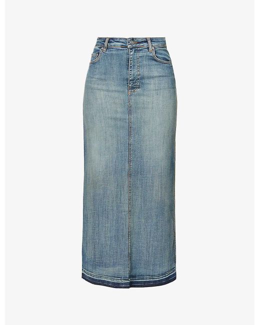 Ganni Blue Tint Edge Faded-wash Stretch-organic Denim Maxi Skirt