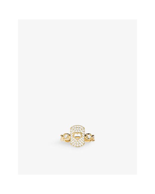 Apm Monaco Metallic Heart Pavé Chain 18Ct-Plated Alloy And Cubic Zirconia Ring