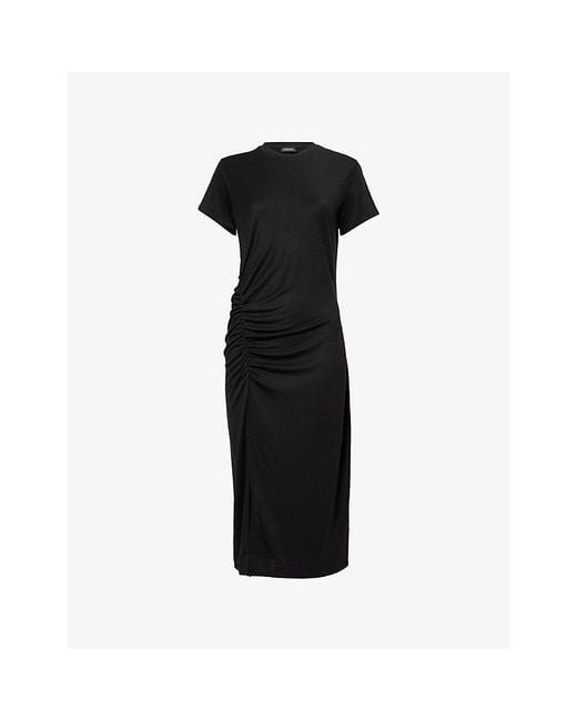 Anine Bing Black Vida Ruched Stretch-Jersey Midi Dress