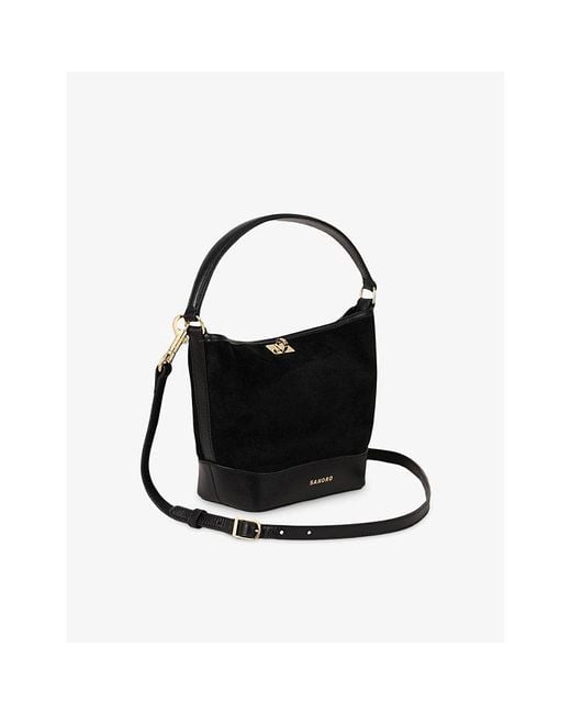 Sandro Black Tangoso Small Suede And Leather Bucket Bag