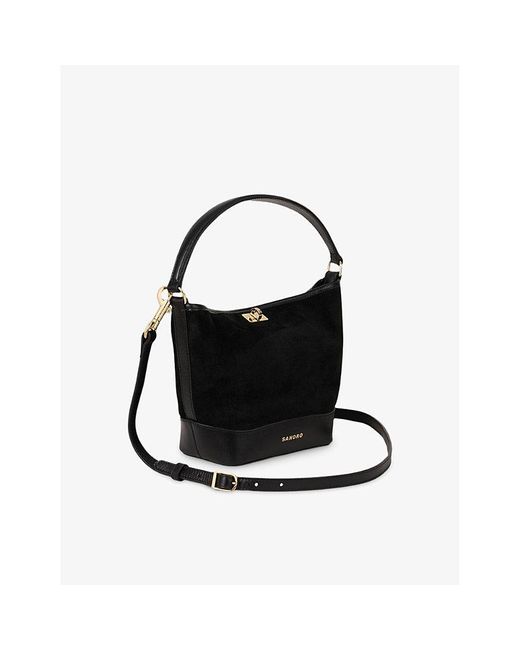 Sandro Black Tangoso Small Suede And Leather Bucket Bag
