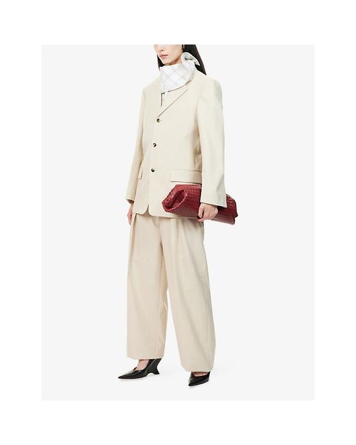 Bottega Veneta Natural Pinstripe Pleated Wool-Blend Trousers