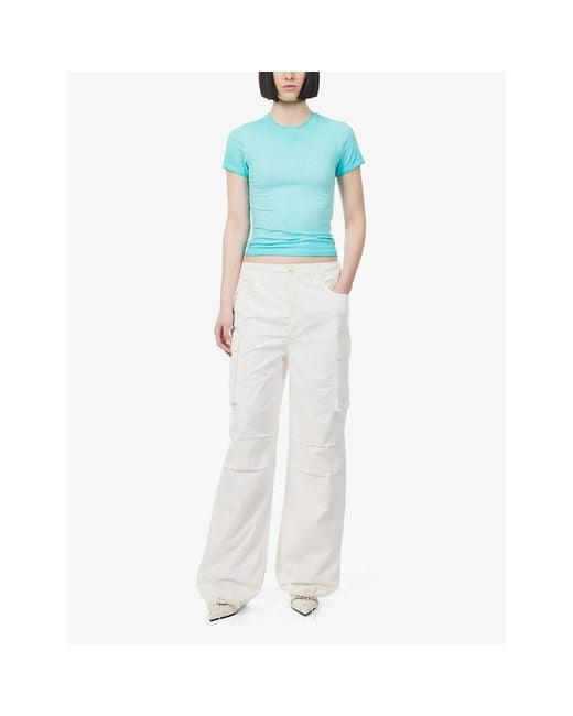 GOOD AMERICAN White Drawstring-waist Wide-leg Mid-rise Stretch-cotton Trousers