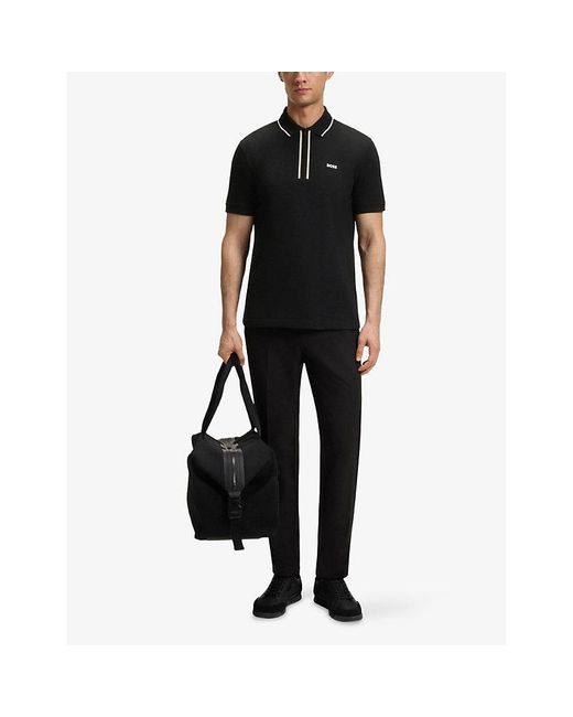 Boss Black Logo-Print Short-Sleeve Stretch-Cotton Polo for men