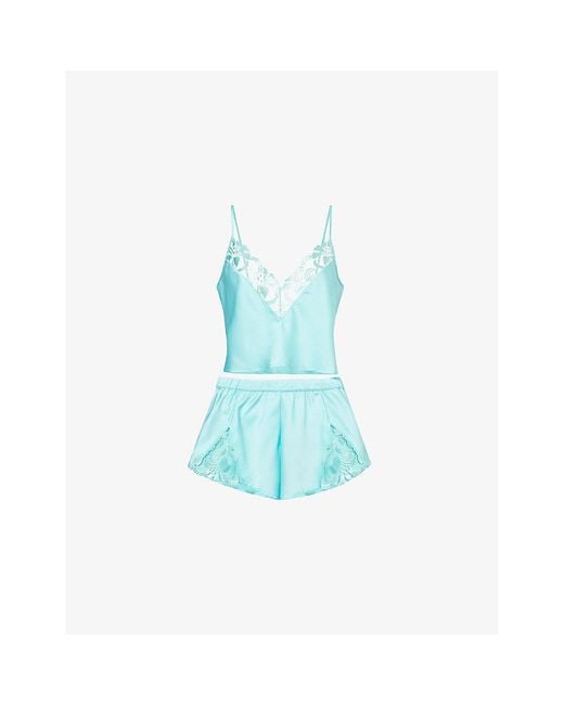 Bluebella Blue Leonora Luxury Lace-Trim Satin Pyjamas