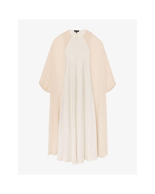 Reiss Natural Flora Cape-Detail Woven Maxi Dress