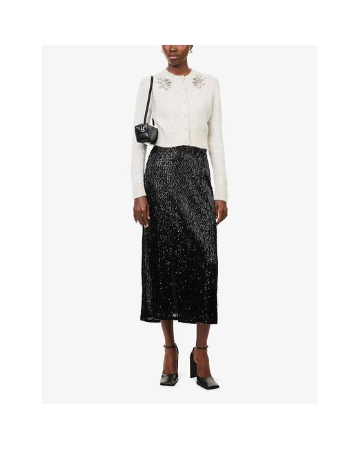 Erdem White Sequin-Embellished Cropped Alpaca-Blend Cardigan