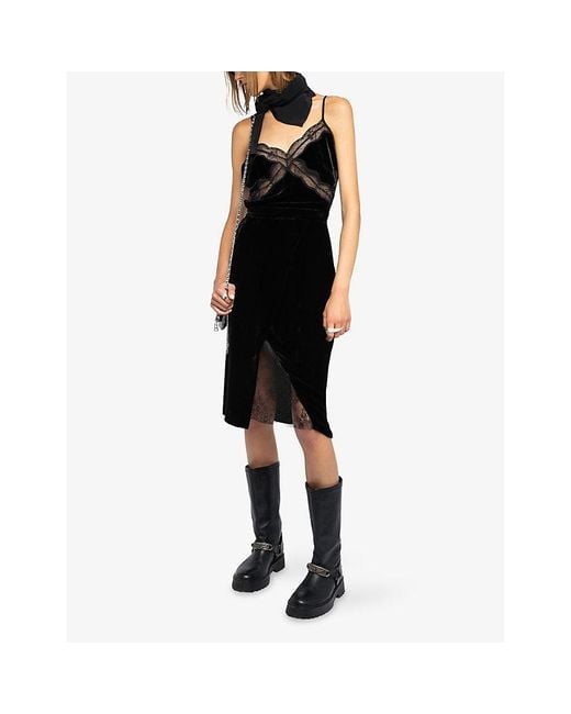 Zadig & Voltaire Black Julen Lace Velvet Midi Skirt