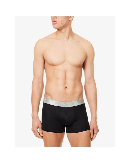 Calvin Klein Black Brushed Logo-Waistband Pack-Of-Three Microfibre-Stretch Trunks for men