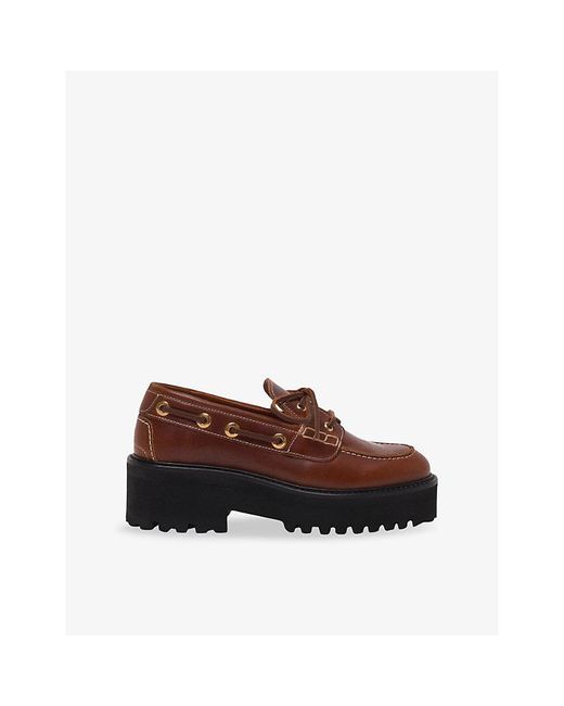 Maje Brown Chunky-Sole Lace-Up Leather Boat Shoes