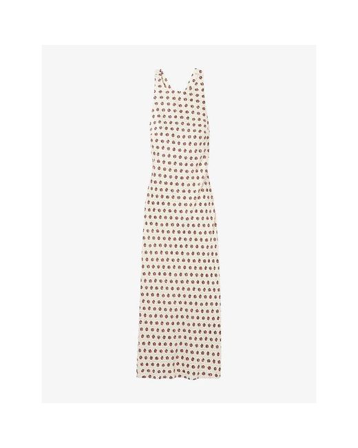 Claudie Pierlot White Floral-Print Sleeveless Satin Maxi Dress