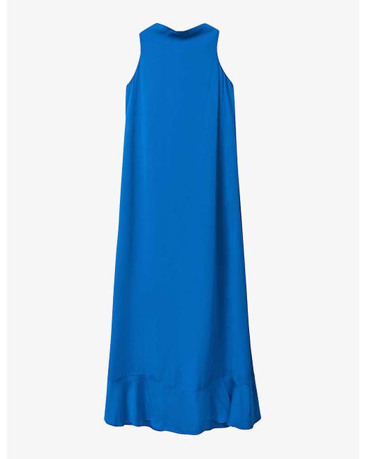 Reiss Blue Dina Cowl-neck Satin Maxi Dress